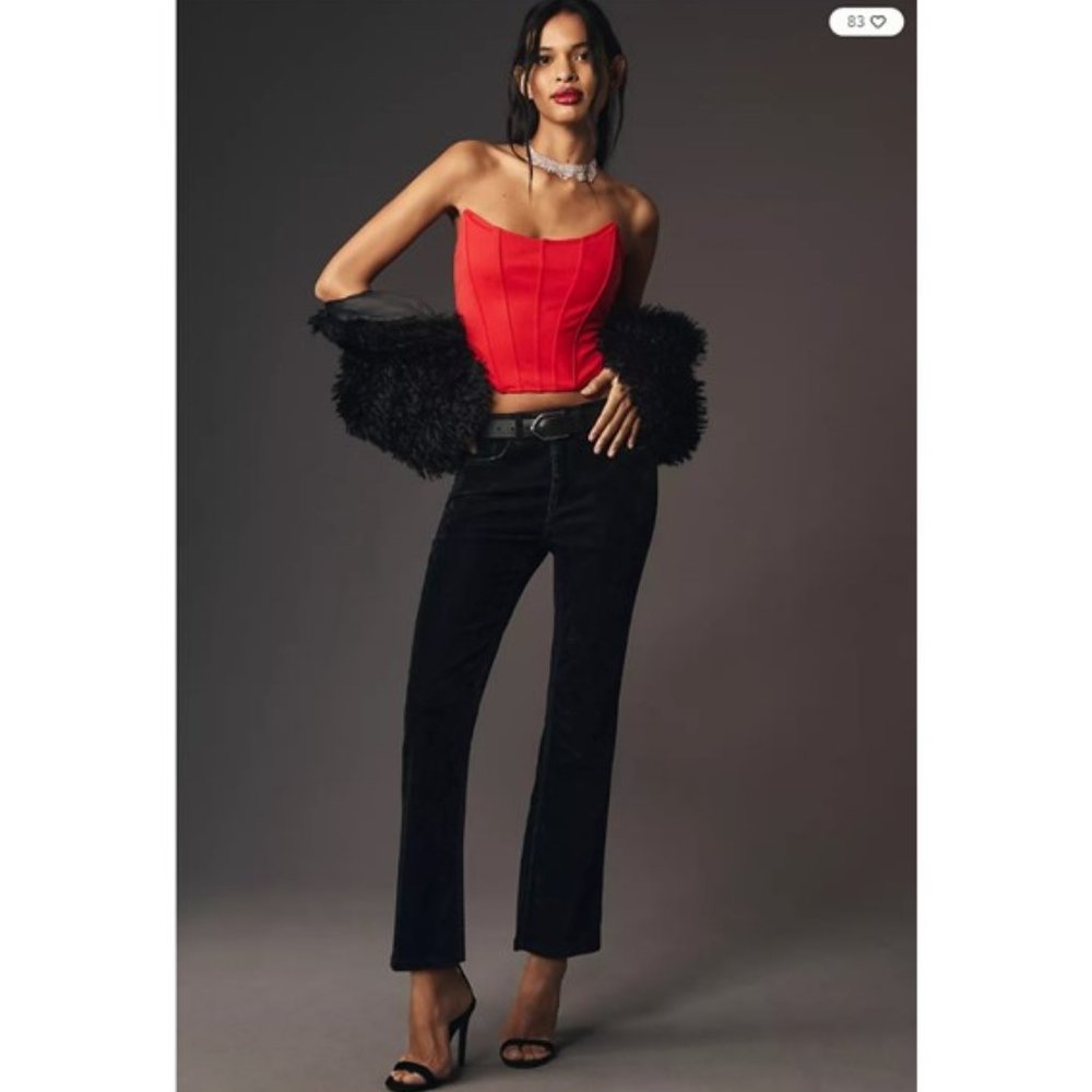 NWT-Anthropologie Pilcro The Yaya Black Flocked Mid-Rise Crop Jeans - 32